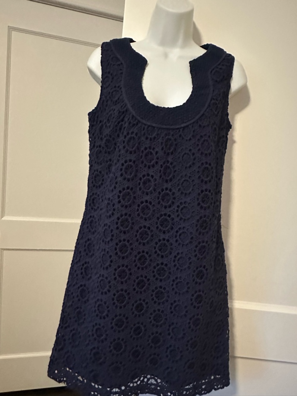 Trina Turk Navy Crochet Eyelet Sleeveless Dress